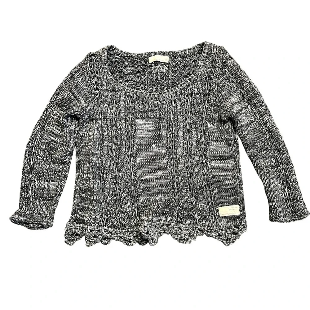 Odd Molly Black Open Knit Sweater‎ Sz O Boho Cottagecore Crochet Hem 100% Cotton